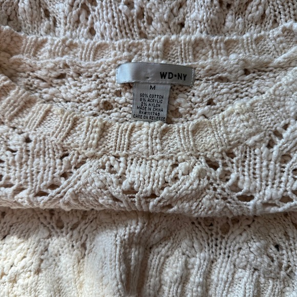 Chunky BOHO Cream Crochet Cozy Sweater  Neck Long Sleeve M - Picture 4 of 11
